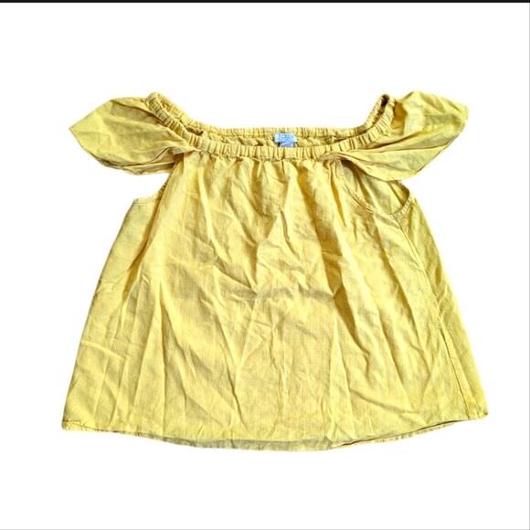 J Crew Cotton Off The Shoulder Flutter Sleeve Flirty Subtle Plaid Summer Blouse - Picture 1 of 5